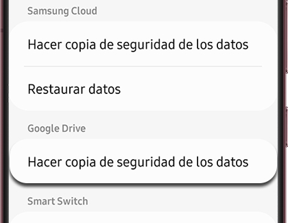 Back up data highlighted under Google Drive