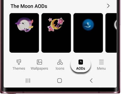 AODs tab selected in Themes screen on a Galaxy phone