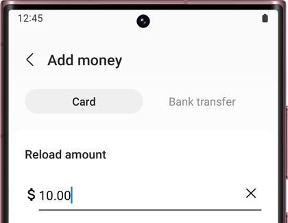 List of options to Add money to Samsung Pay Card
