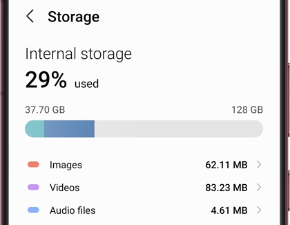 Device care internal storage menu in Settings on a Galaxy phone. 