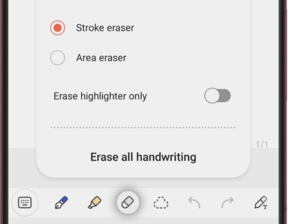 Eraser icon highlighted with settings above it