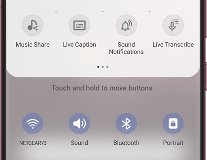 A list of buttons above the Quick settings panel on a Galaxy phone
