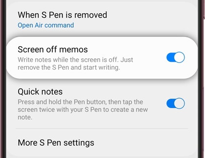 Screen Off Memo settings menu