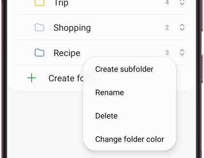 Folder tapped in the Samsung Notes app
