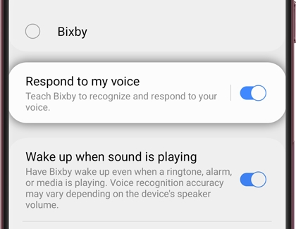 A list of Respond to my voice options for the Bixby app