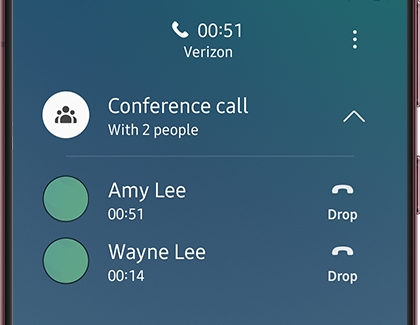 List of contacts under Conference call with an option to Drop