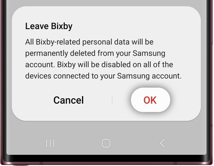 Click the 'OK' button in the Leave Bixby window