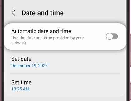 Automatic date and time switched off with a Galaxy phone