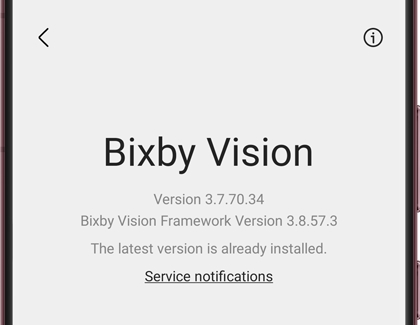 About Bixby Vision screen showing latest version on a Galaxy phone