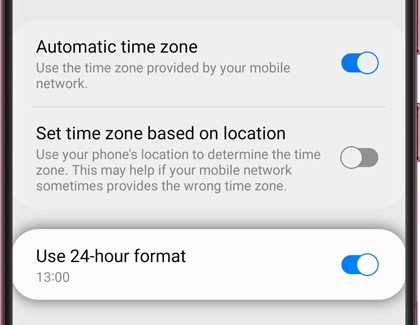 Use 24-hour format switched on with a Galaxy phone