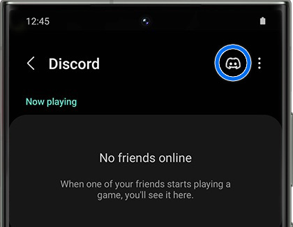 Discord icon highlighted to the upper right side of a Galaxy phone