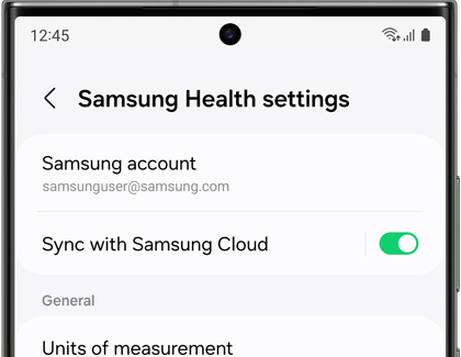 Sync options for Samsung account