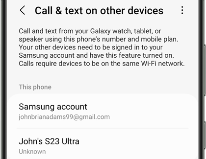 Call & text on other devices settings on a Galaxy phone