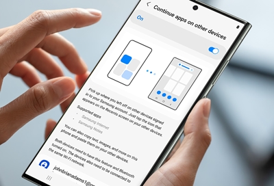 Galaxy S23 Ultra displaying continue apps on other devices setting