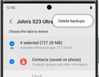 Delete backups highlighted on a Galaxy phone