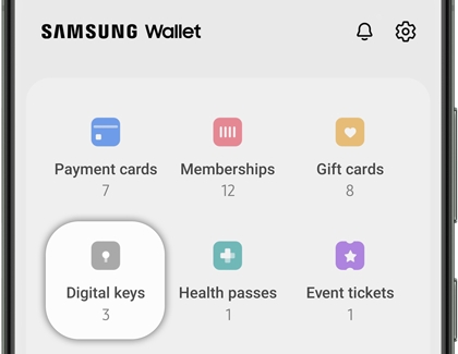Tap Digital keys on Samsung Wallet
