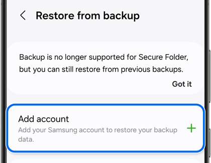 Add account to restore backup data on Galaxy phone