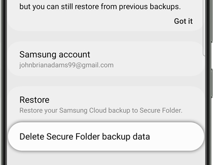Delete Secure Folder backup data on Galaxy phone