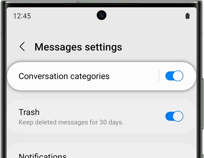 Conversation categories highlighted on a Galaxy phone