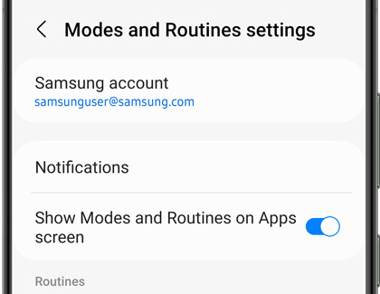 Modes and Routines settings screen on a Galaxy S23
