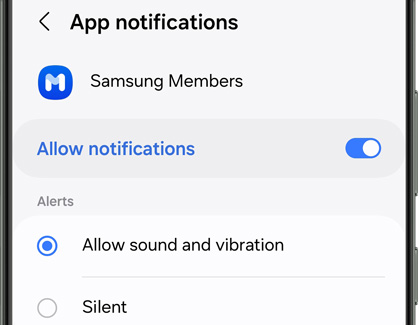 List of Notification categories on a Galaxy phone