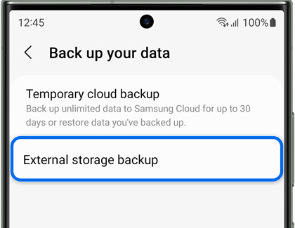 External storage backup highlighted on a Galaxy Setting Screen 
