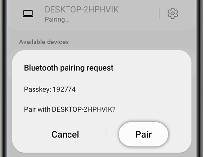 Connection Bluetooth pairing on Galaxy phone 