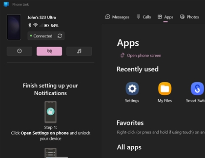 Set up Link to Windows and Galaxy phone Link app