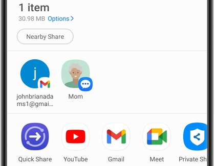 Share options on a Galaxy phone
