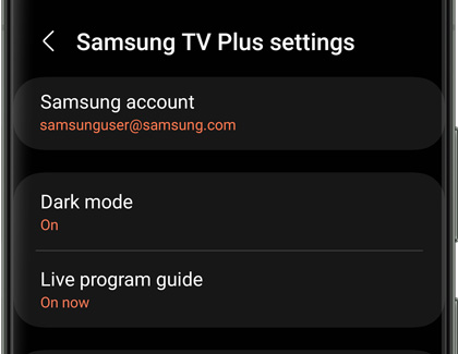 Samsung TV Plus settings screen on Galaxy S23