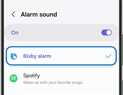 Bixby alarm selected for Alarm sound