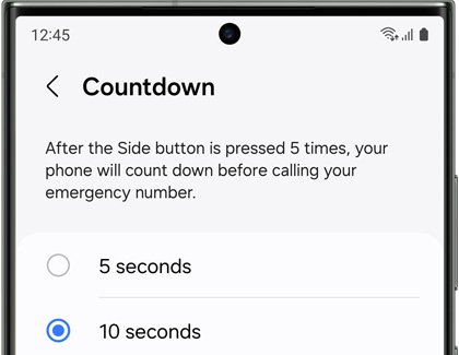 10 seconds chosen under Countdown