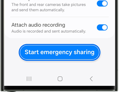 Start emergency sharing button at bottom of Galaxy phone
