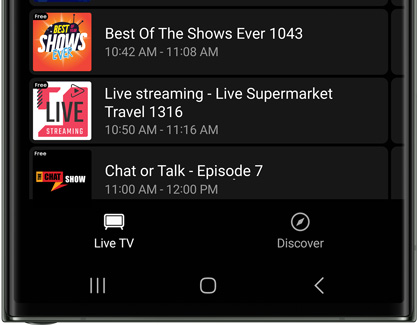Live TV tab screen on Galaxy S23