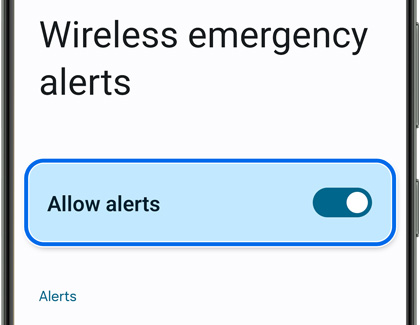 Wireless emergency alerts button turned on on a galaxy S23 screen