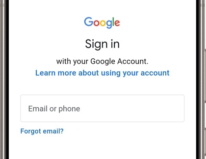 Google sign in with your Google Account screen on a Galaxy phone.