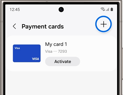 The plus icon highlighted on the Samsung Wallet app on a Galaxy phone