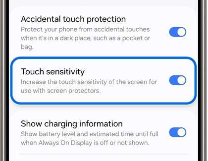 Touch sensitivity highlighted and enabled