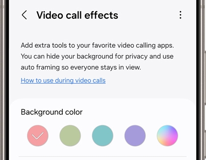 Video call effects with a pink background color selected