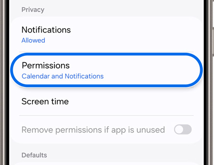 Permissions highlighted