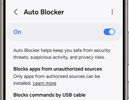 Auto Blocker settings with the switch enabled