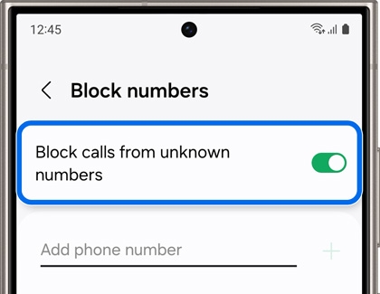 Block calls from unknown numbers highlighted and enabled