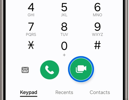 Video call icon highlighted in the keypad tab of the Phone app