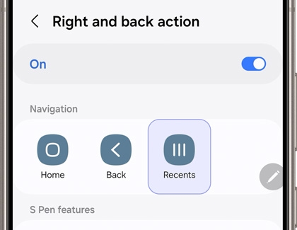 Right and back action settings with Recents selected