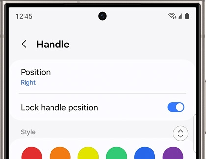A list of Handle settings for Edge panel on a Galaxy phone