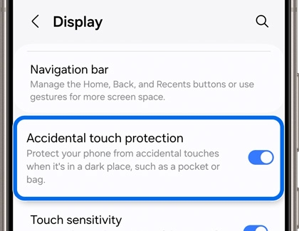 Accidental touch protection highlighted and enabled