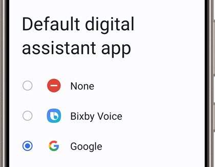 Default digital assistant app accessed via the Apps menu in Setting on a Galaxy phone.