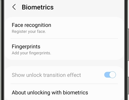 Galaxy S25 Ultra biometrics settings with options for Face recognition and Fingerprints.