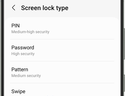 Galaxy S25 Ultra screen lock type settings with options like PIN, Password, Pattern, and Swipe.