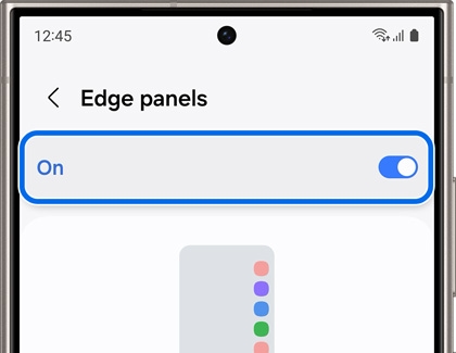 On switch highlighted and enabled in Edge panels settings on a Galaxy phone